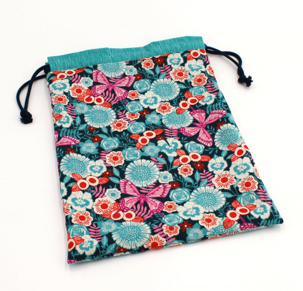 Projektbeutel / Handarbeitsbeutel mit Kordel Floral Butterflies